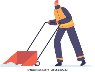 Janitor using snow plow spade