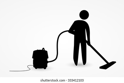 Janitor with a vacuum cleaner