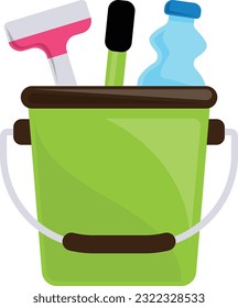 janitorial can with Wiper and Liquid vector icon design, Housekeeping symbol, Office caretaker sign, porter or cleanser equipment stock illustration, cleaning bucket concept