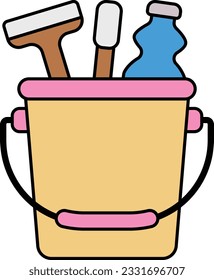 janitorial can with Wiper and Liquid vector color design, Housekeeping symbol, Office caretaker sign, porter or cleanser equipment stock illustration, cleaning bucket concept