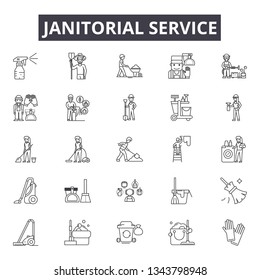 Janitorial service line icons for web and mobile design. Editable stroke signs. Janitorial service  outline concept illustrations