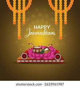 Janmashtami celebration background with makhan mataki
