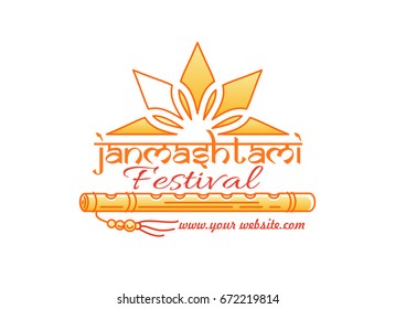 Janmashtami festival logo concept design. Annual Hindu celebration of the birth of Krishna. Vector illustration