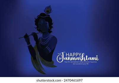 Janmashtami festival with Lord Krishna playing flute, cow Happy Janmashtami, krishna janmashtami vector illustration with background