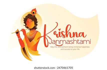 Janmashtami festival with Lord Krishna playing flute, cow Happy Janmashtami, krishna janmashtami vector illustration with background