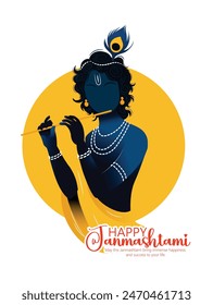 Janmashtami festival with Lord Krishna playing flute, cow Happy Janmashtami, krishna janmashtami vector illustration with background