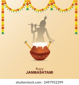 Janmashtami Festival Poster Krishna Janmashtami Poster a beautifully decorated flute.
