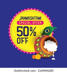 Janmashtami special offer design with festive elements