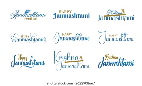 Tipografia de Janmashtami, festival religioso de Lord Krishna. Fundo para o Festival Hindu da Índia com texto em Hindi que significa Shri Krishan Janmashtami.