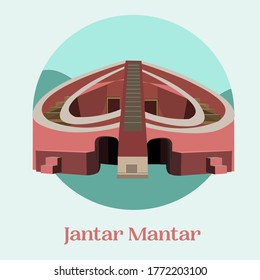 Jantar Mantar Illustration, Highly Detailed, Cartoon Style, Indian Monument 