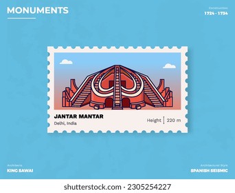 Jantar Mantar Monument Postage stamp ticket design with information-vector illustration design