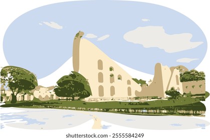 Jantar mantar world heritage site jaipur rajasthan vector illustration samrat yantra 