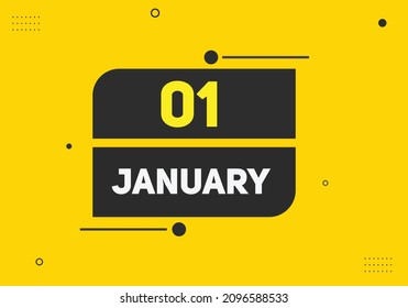 January 01 text calendar reminder. 1st january daily calendar icon vector. 
