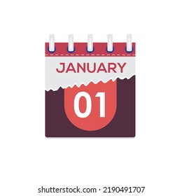 January 01. Vector flat daily calendar icon. Date and time, day, month. Holiday. Season. White Background
