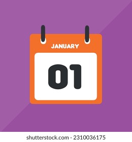 Enero 01 calendario de iconos vectoriales Fecha, día y mes Ilustración vectorial, fondo colorido.