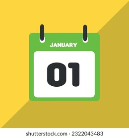 Januar 01 Vektorsymbol im Kalender Datum, Tag und Monat Vektorgrafik, bunter Hintergrund.
