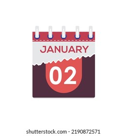 January 02. Vector flat daily calendar icon. Date and time, day, month. Holiday. Season. White Background