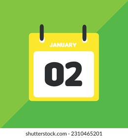 January 02 vector icon calendar Date, day and month Vector illustration, colorful background.