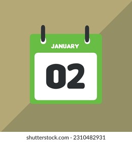 January 02 vector icon calendar Date, day and month Vector illustration, colorful background.