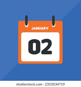 January 02 vector icon calendar Date, day and month Vector illustration, colorful background.