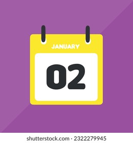 January 02 vector icon calendar Date, day and month Vector illustration, colorful background.