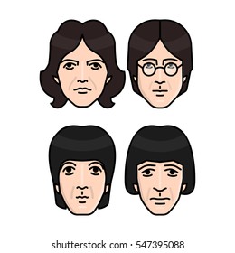 January 03, 2017: vector illustration of the Beatles band members on white background. World Beatles Day topic (January 16).