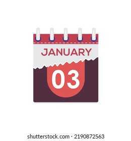 January 03. Vector flat daily calendar icon. Date and time, day, month. Holiday. Season. White Background