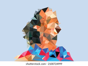 January 04, 2021: Footballer Ronaldinho Wearing Barcelona Jersey Triangle Geometric Low Poly Based Vector Isolated Portrait Stylized Illustration