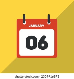 January 06 vector icon calendar Date, day and month Vector illustration, colorful background.