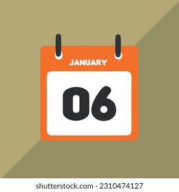 January 06 vector icon calendar Date, day and month Vector illustration, colorful background.