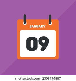 January 09 vector icon calendar Date, day and month Vector illustration, colorful background.