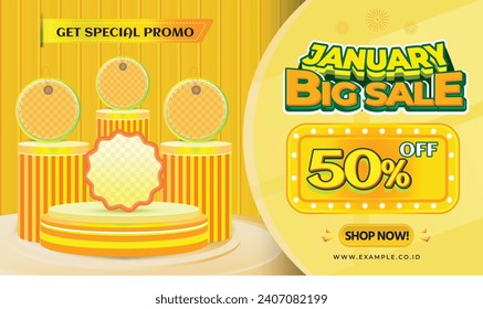 January 1 1 Big sale banner discount promotion background template payday sosial media