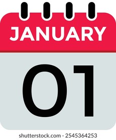 January 1 Calendar Day or Calender Date for Deadlines or Appointment. calendar date icon on white background.
