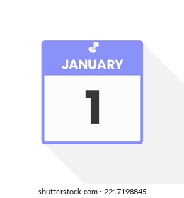 January 1 calendar icon. Date,  Month calendar icon vector illustration