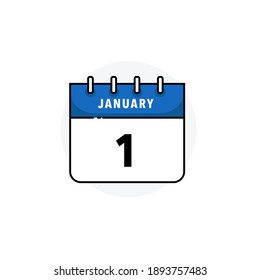 January 1 - Calendar Icon With Flat Design Concept - Vector Illustration