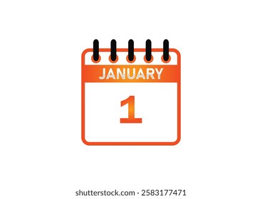 January 1, Calendar icon and Time planner Daily Calendar reminder. Vector illustration. Date day of month Sunday, Monday, Tuesday, Wednesday, Thursday, Friday, Saturday. Holidays in January.