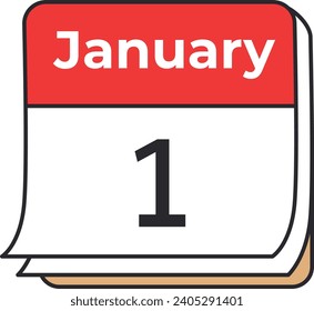 January 1 Calendar Icon. Vector Illustration. Flat Design Style.