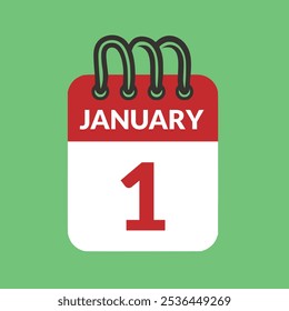 Ilustración vectorial del ícono del calendario del 1 de enero.