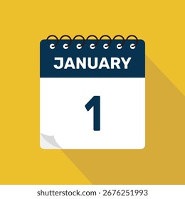 Ilustración vectorial de iconos de calendario del 1 de enero con diseño