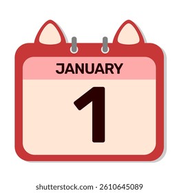 January 1 Daily Calendar with Cat Ears - Pink Tones Vector