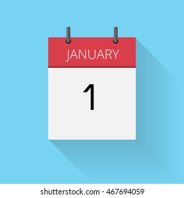 January 1, Daily calendar icon, Date and time, day, month, Holiday, Flat designed Vector Illustration