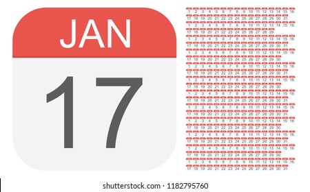January 1 - December 31 - Calendar Icons. All days of year. Vector Illustration