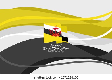 January 1, Independence day of Brunei Darussalam vector illustration. Suitable for greeting card, poster and banner.