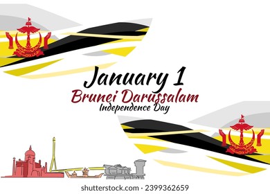 January 1, Independence day of Brunei Darussalam vector illustration. Suitable for greeting card, poster and banner.