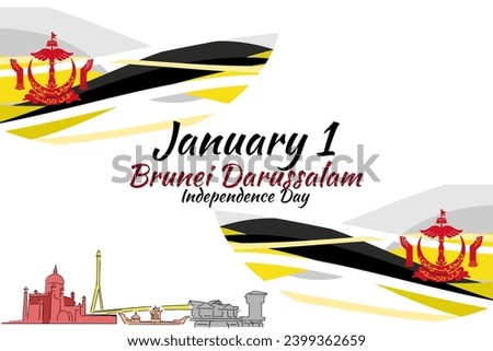 January 1, Independence day of Brunei Darussalam vector illustration. Suitable for greeting card, poster and banner.