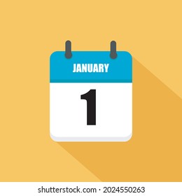 January 1. Square Calendar icon.Vector illustration,flat style. Yellow background.