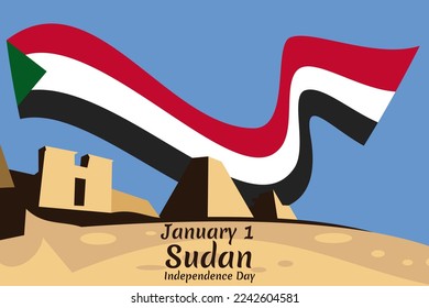 January 1, Sudan Independence Day Vector Illustration. Suitable for greeting card, poster and banner.
