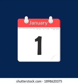 January 1. Vector flat daily calendar icon. Date and time, day, month. Holiday.