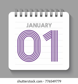 January 1. Vector flat daily calendar icon. Date and time, day, month 2018. Holiday. Season.