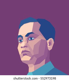 January 10, 2017: A Vector Illustration Of A Portrait Of Dhyan Chand  A Violet Background.